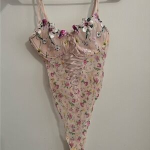 Victoria’s Secret Floral Lace-Up Bodysuit